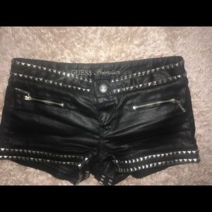 Guess premium Black metal studded leather shorts